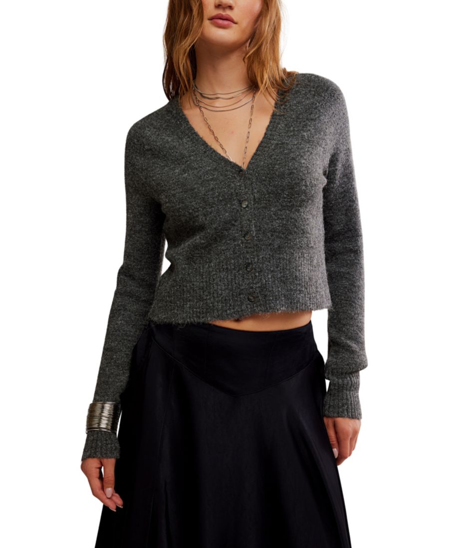 

Женский укороченный кардиган с V-образным вырезом Free People, Charcoal Heather
