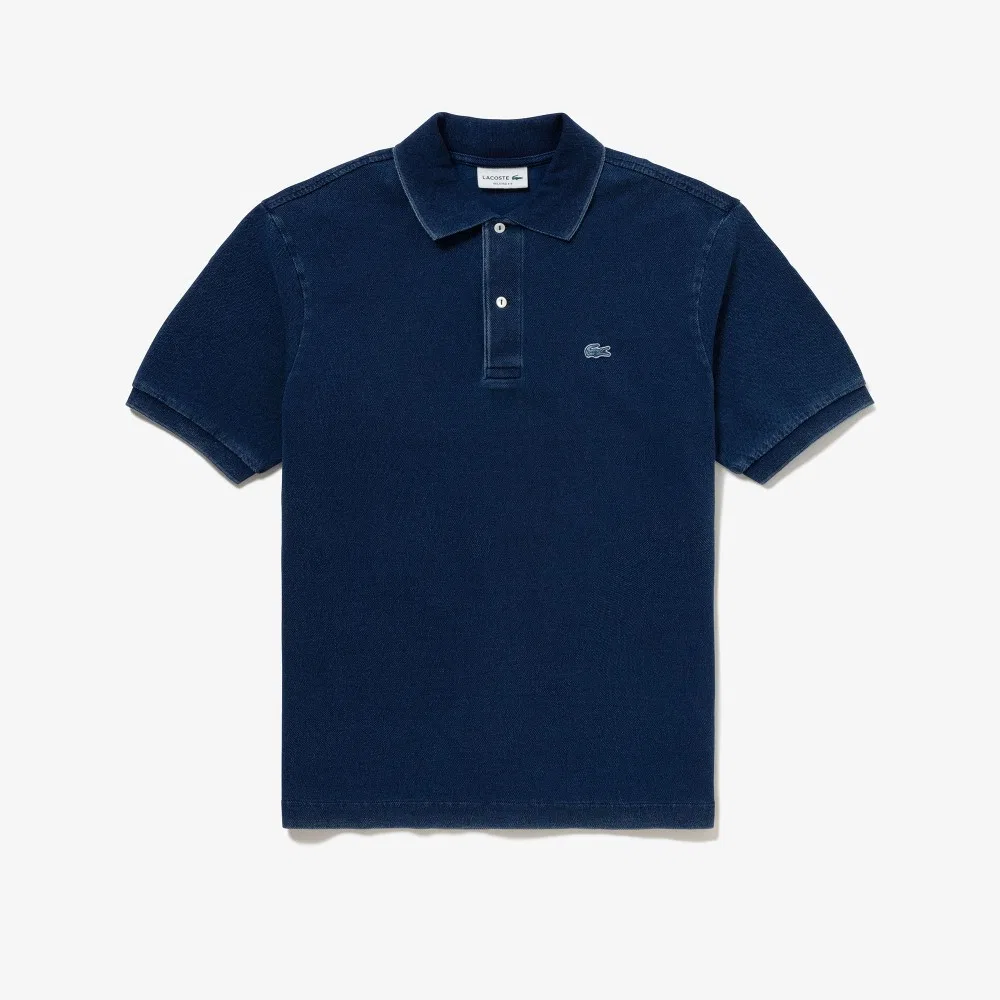 Мужская футболка поло из индиго хлопка с коротким рукавом синего цвета от Lacoste