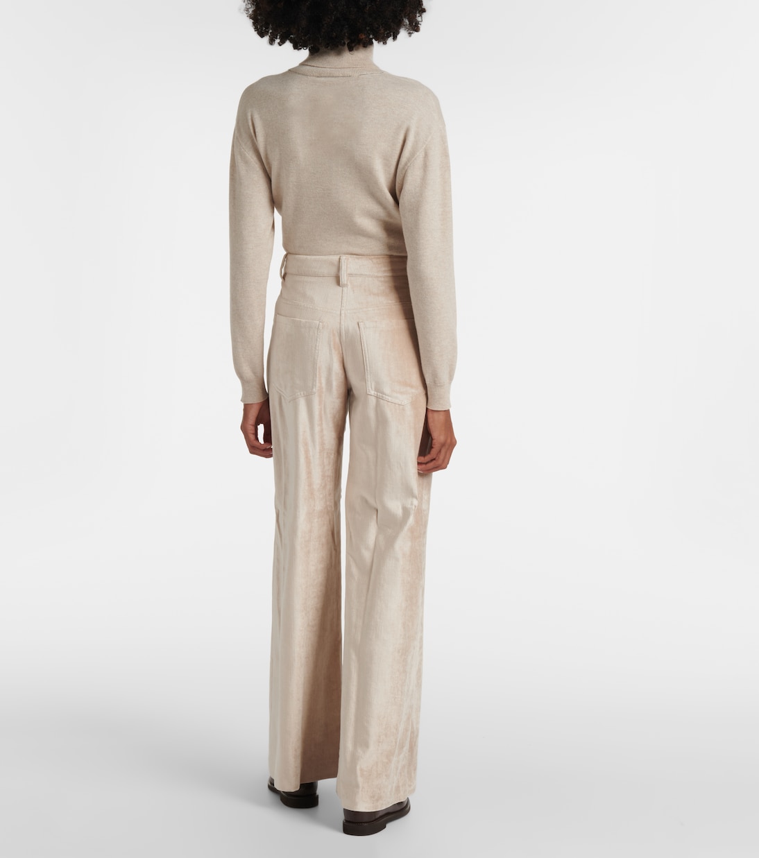 Широкие брюки из смесовой хлопковой ткани Brunello Cucinelli, Beige Rosato — фото 3