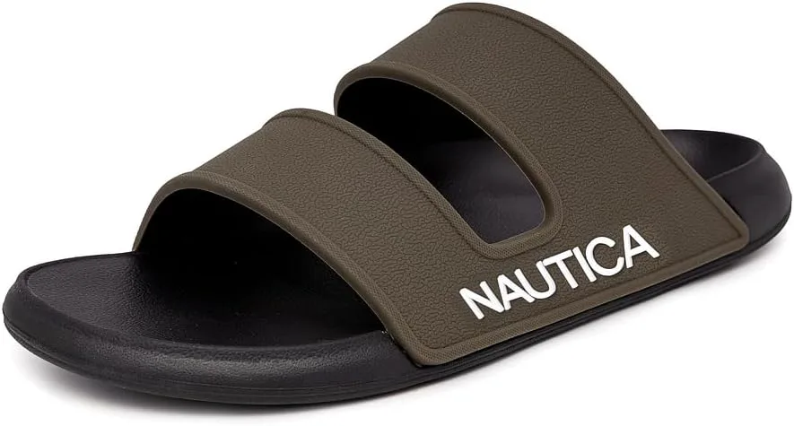 

Мужские шлепанцы Nautica для спорта и душа, атлетические сандалии для дома и улицы с двойной поддержкой свода стопы - легкие, прочные и удобные, оливковый