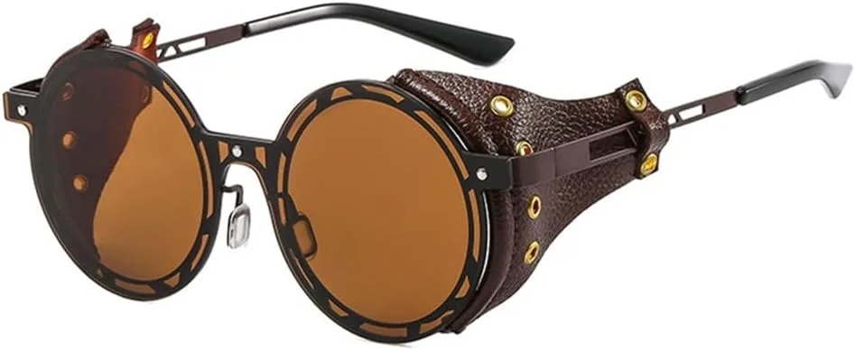 

Большие мужские панк-солнцезащитные очки для женщин, металлические круглые очки в стиле стимпанк, винтажные очки с защитой от УФ-излучения UV400 HDUBFY, Coffee