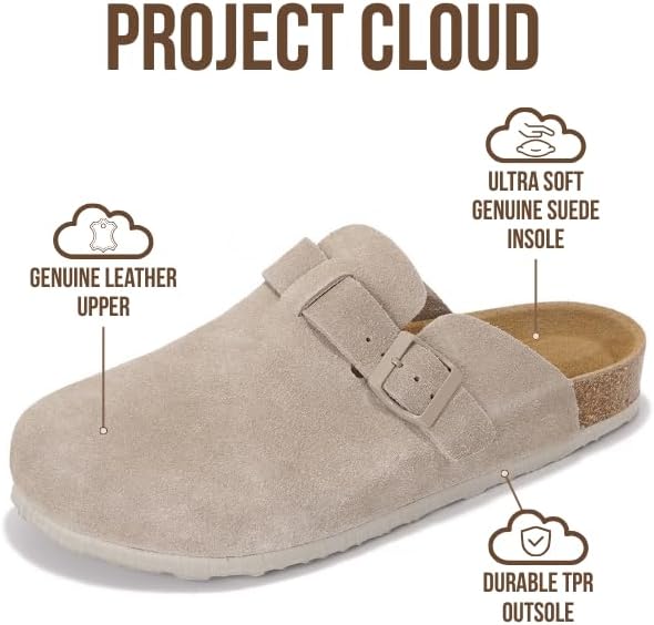 Мужские сабо Project Cloud - 100 натуральная кожа полного слоя, сабо с мемори-пеной для мужчин, поддержка свода стопы, пробковая стелька, противоскользящая подошва (Brooklyn), темно-серый — фото 2