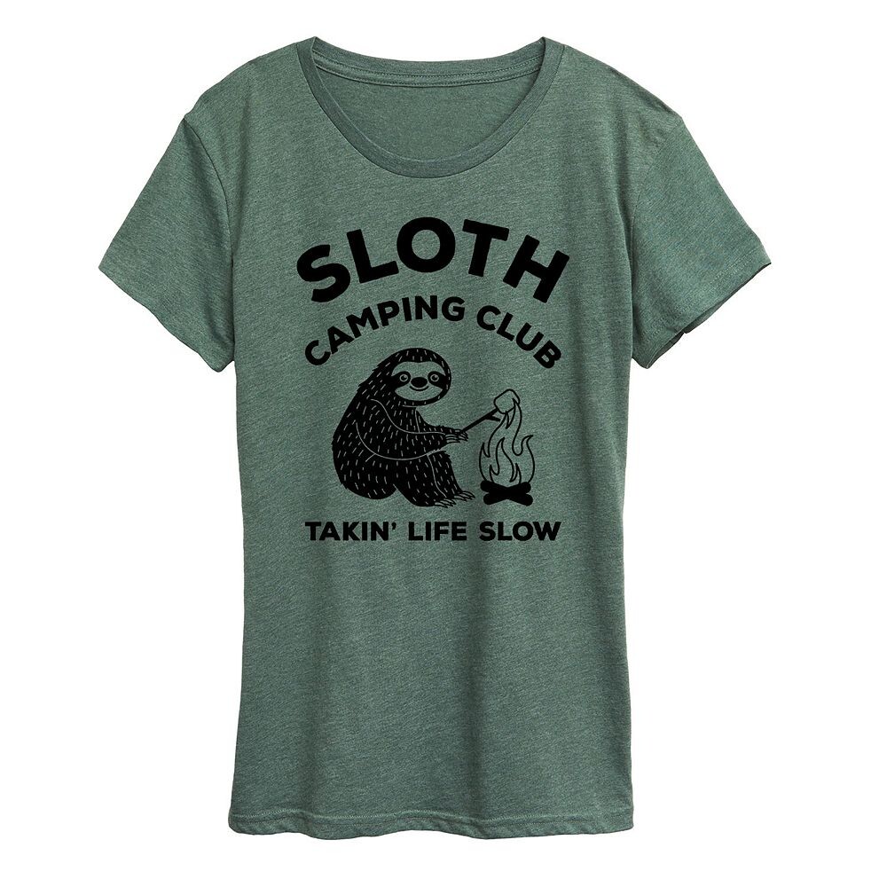 

Женская футболка с рисунком Sloth Camping Club Licensed Character, цвет Heather Green