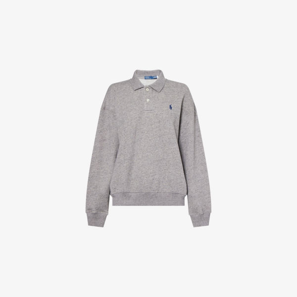 

Брендированная хлопковая поло-толстовка с длинным рукавом и вышивкой Polo Ralph Lauren, цвет dark vintage heather
