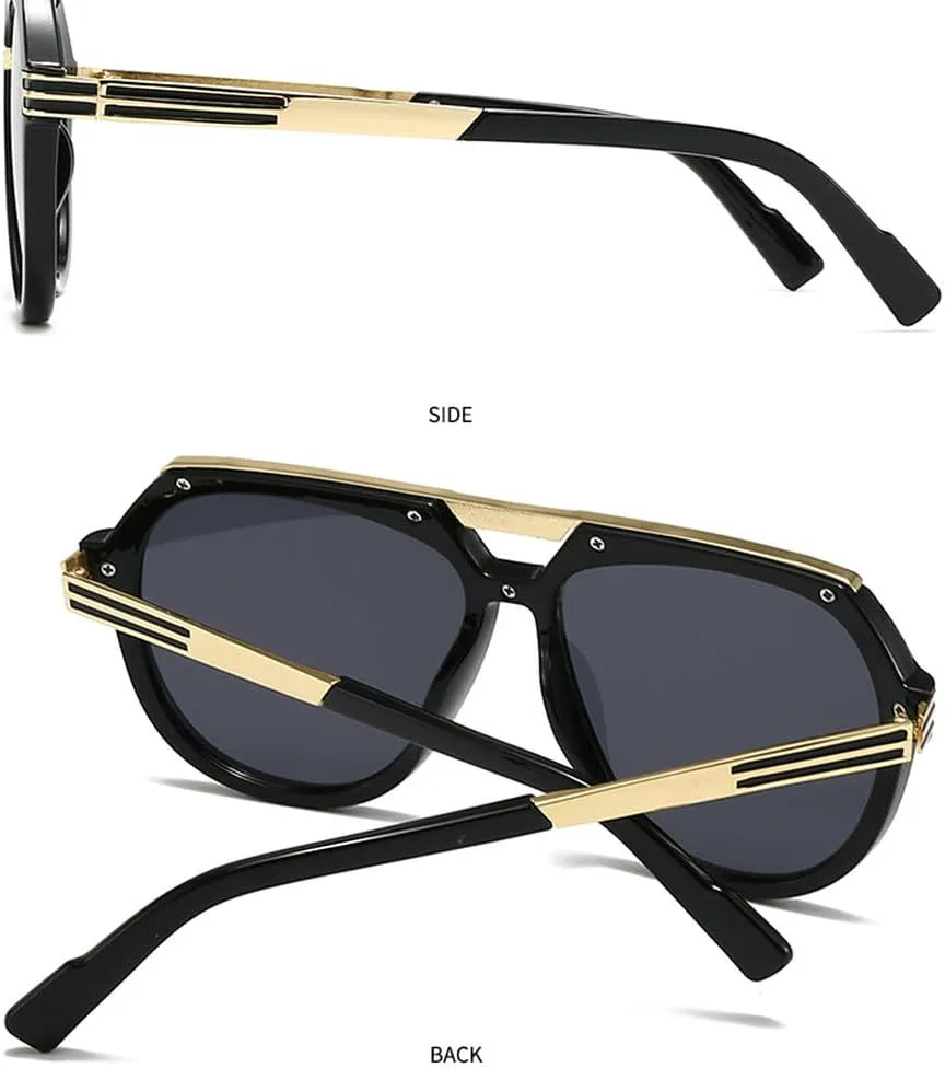 

Роскошные большие круглые солнцезащитные очки для женщин и мужчин, модные солнцезащитные очки с двойной перемычкой, защита от УФ-излучения UV400 TKKTLLT, Gold Blue