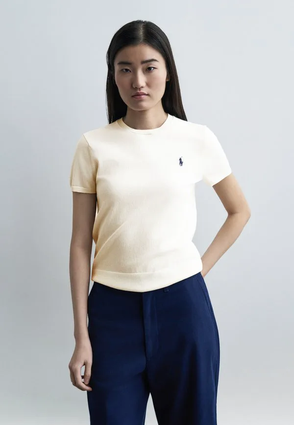 Свитер с коротким рукавом и круглым вырезом, базовая футболка Polo Ralph Lauren, Cream