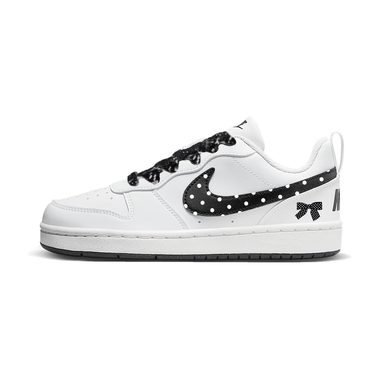 

Nike Детские низкие кеды для скейтбординга Court Borough Black Sugar Polka Dot из синтетической кожи, износостойкие