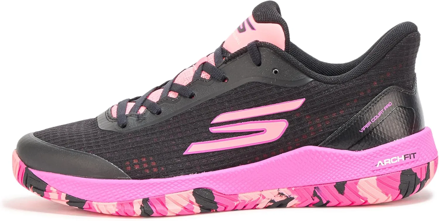 Кроссовки Skechers Viper Court для мужчин - спортивная обувь для игры в пинг-понг и pickleball с поддержкой свода стопы, для использования внутри и на улице, черный/розовый — фото 2
