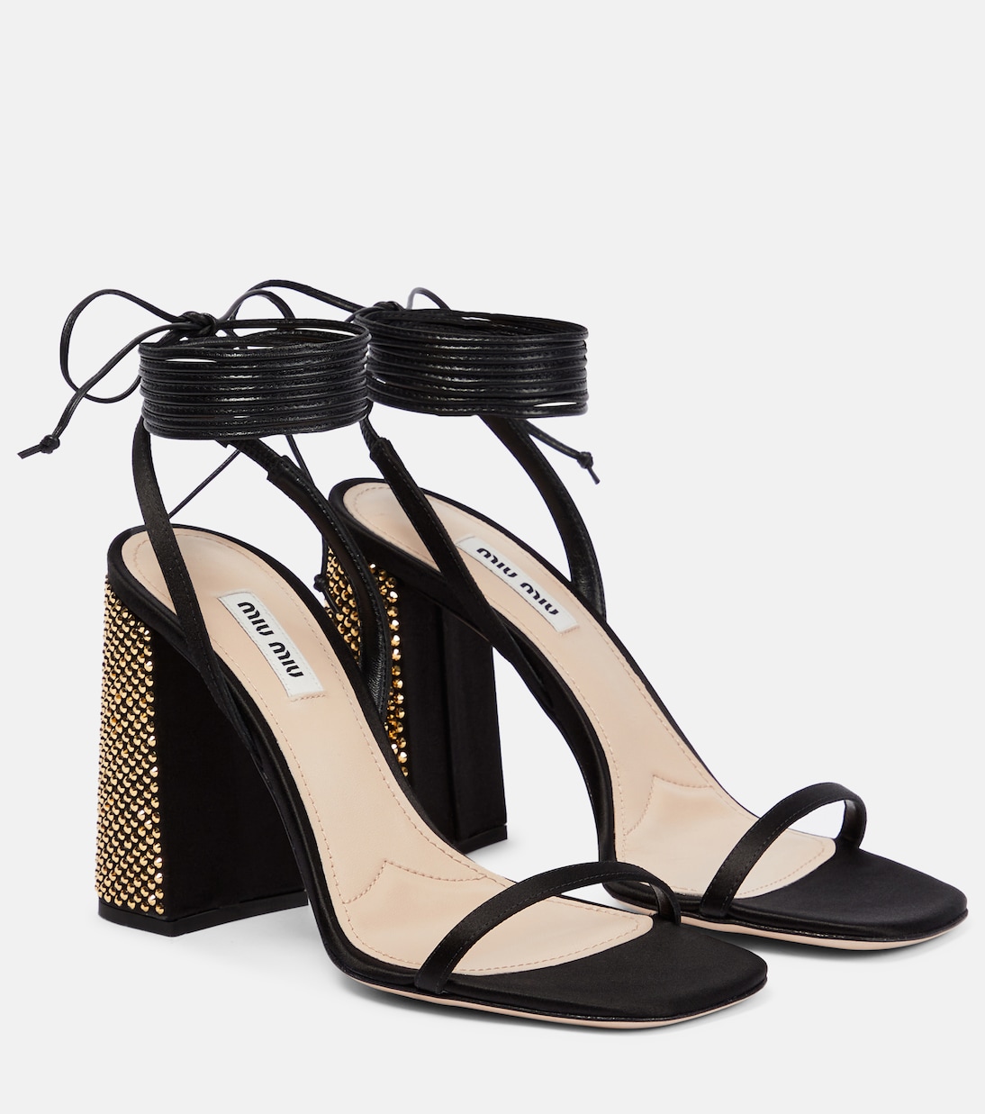 Сатиновые сандалии с декоративными элементами Miu Miu, Nero+Oro