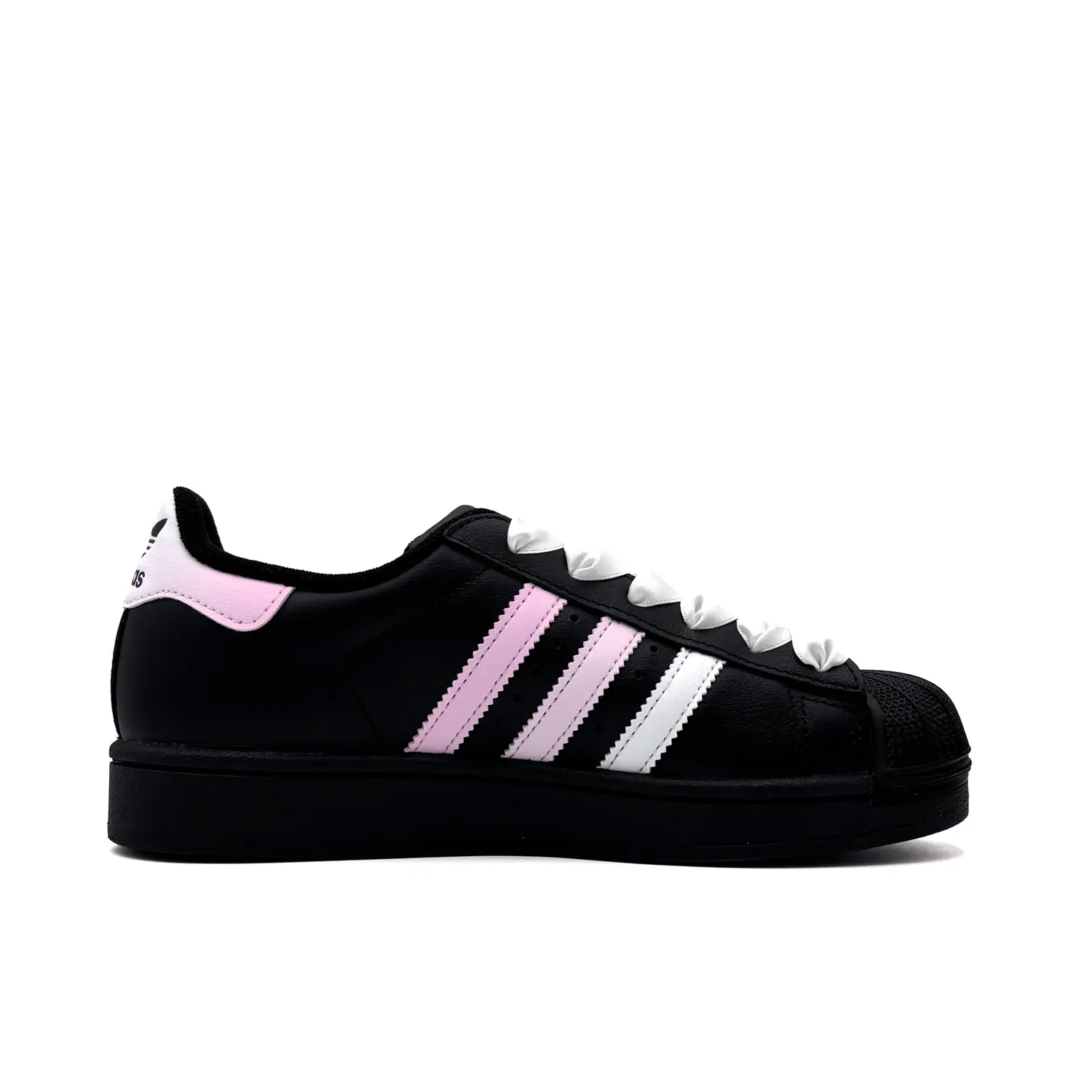 Superstar 2 постельный розовый кошачья лапа нескользящие противоскользящие противоударные низкие детские скейтбординг кроссовки Adidas Originals, черный/розовый — фото 3