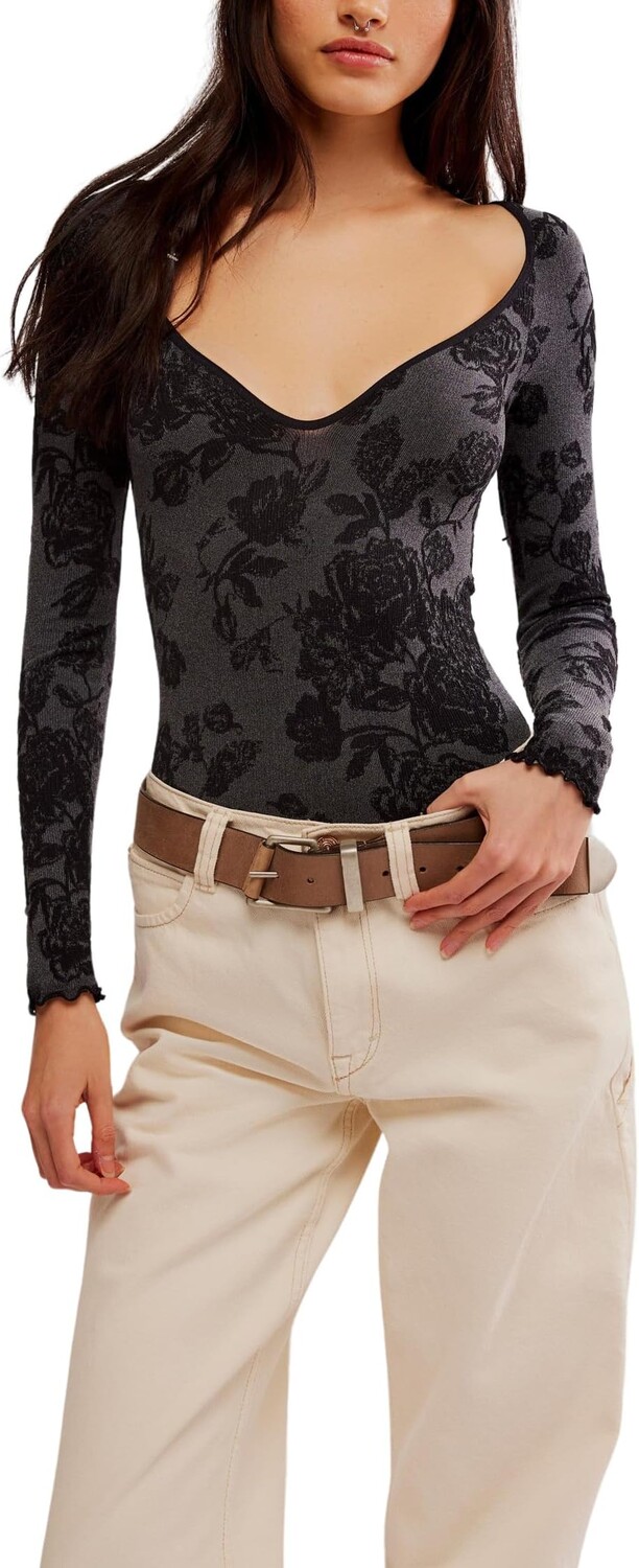

Лонгслив Free People Send Love Long Sleeve Bodysuit, черный