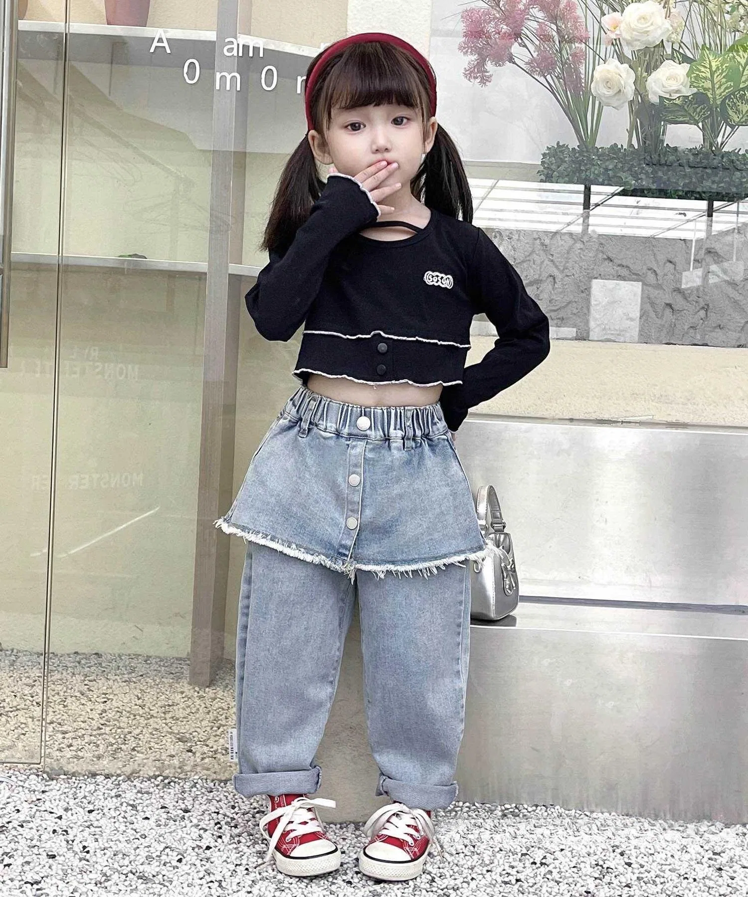 【aimoha-KIDS-】Джинсовые брюки с имитацией многослойного дизайна — фото 4