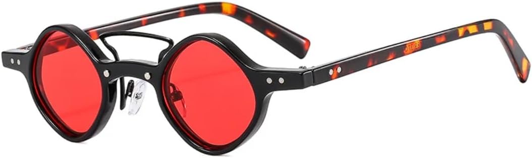 

Модные маленькие квадратные солнцезащитные очки для женщин в стиле ретро с двойной перемычкой, прозрачными линзами цвета океана, защита от УФ-излучения UV400, мужские очки с заклепками в стиле панк UATXTAU, Black Leopard Red