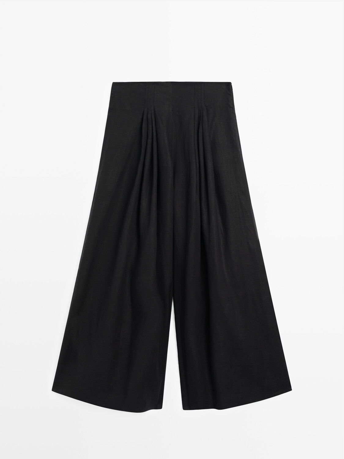 

Льняные широкие брюки с вытачками Massimo Dutti, черный