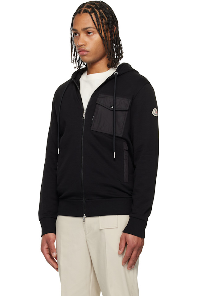 Толстовка на молнии из смесовой хлопковой ткани Moncler, черный — фото 4