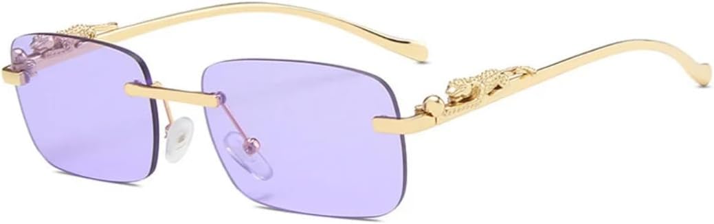 

Модные прямоугольные солнцезащитные очки без оправы для женщин в стиле ретро с прозрачными линзами цвета океана, мужские солнцезащитные очки с защитой от УФ-излучения UV400 UUPTTPL, Golden Purple