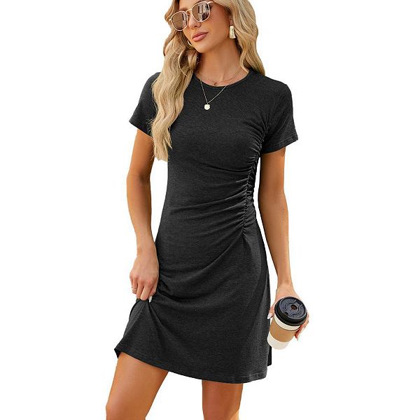 

Женское летнее платье-футболка casual с коротким рукавом и круглым вырезом Elitechoice, Black