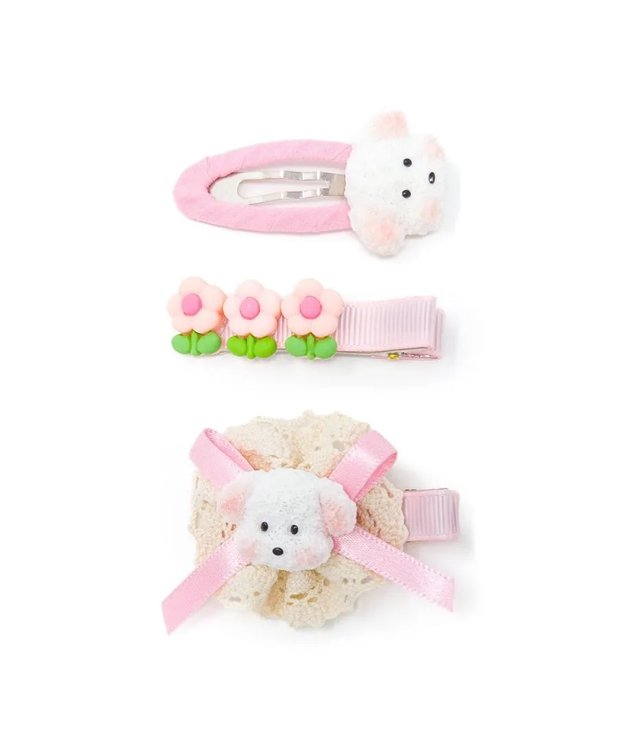 Набор из 3 заколок для волос - Puppy Blossom Pals Puttisu, rosy puppy hug - розовый