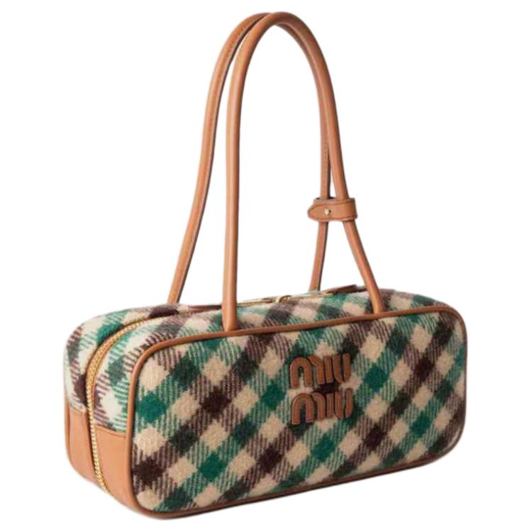 MIU MIU Кожаная наплечная сумка Beau Regular женская camel и green — фото 3