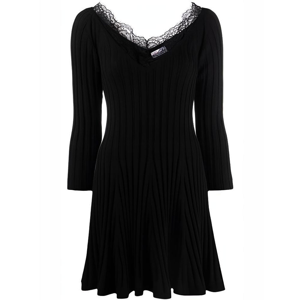 

RED VALENTINO Женское платье с длинным рукавом черное V-образный вырез Moderate