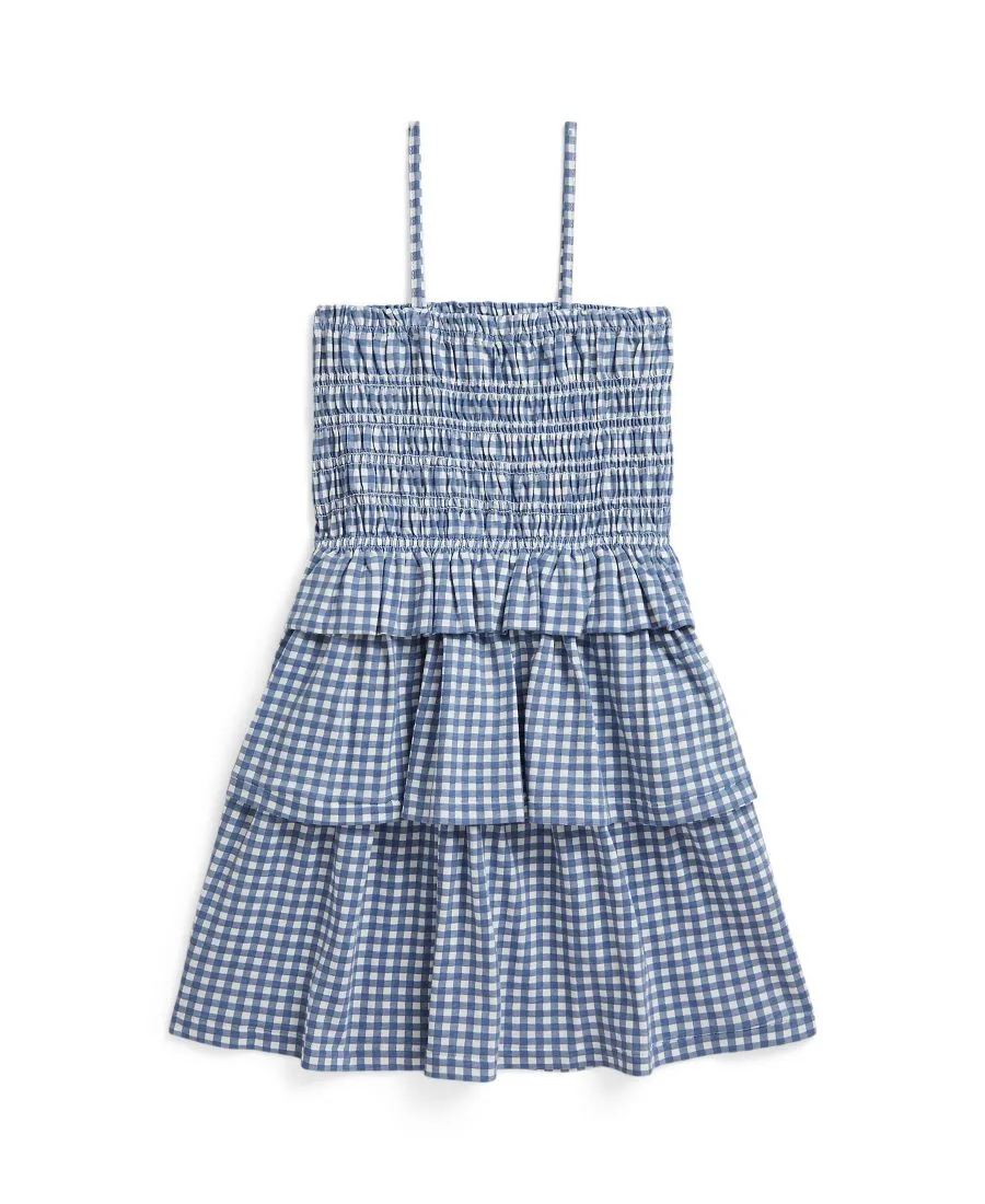 Детское клетчатое трикотажное платье с присборенной отделкой, размер 2-6X Polo Ralph Lauren, синий gingham