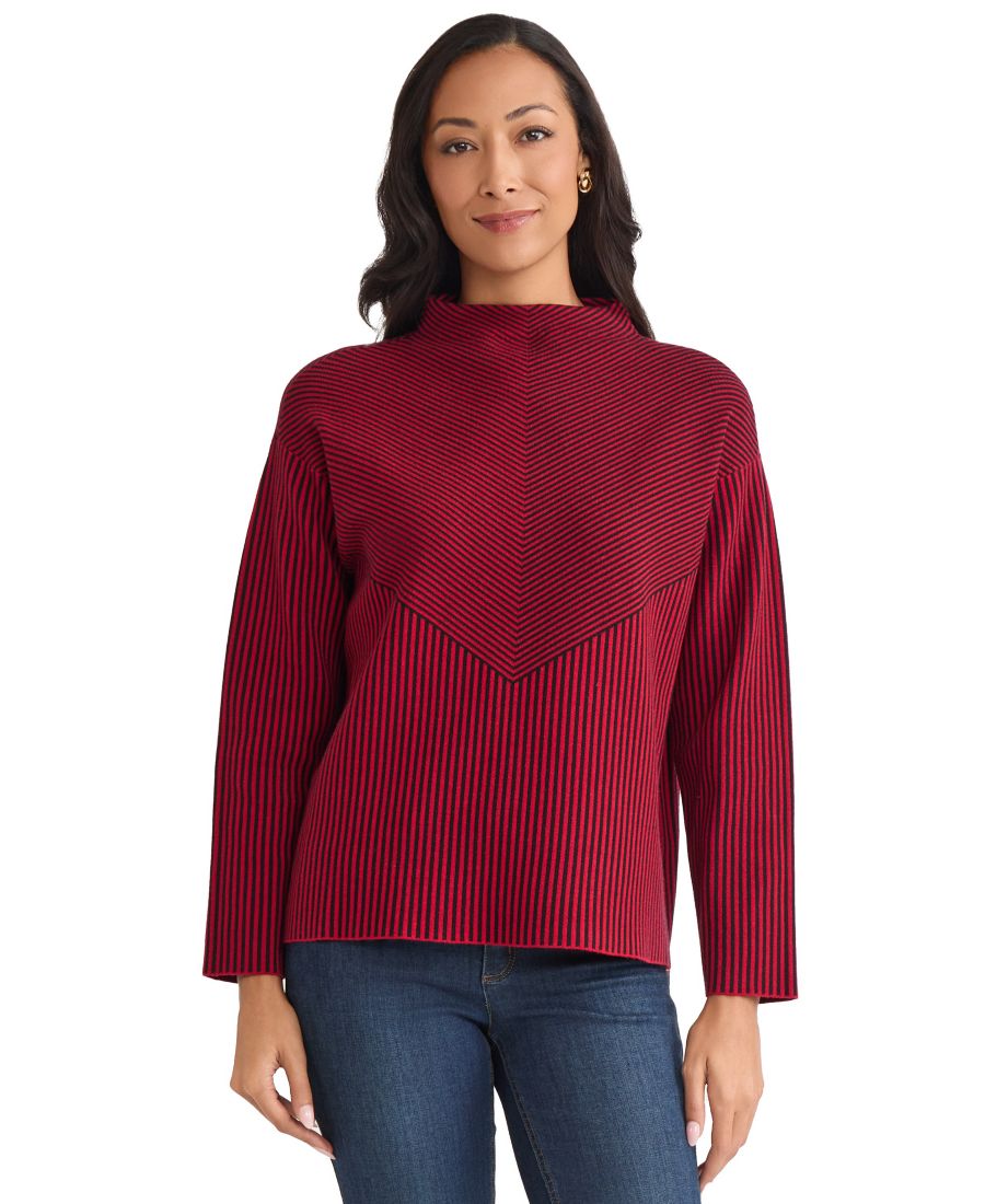 

Женский полосатый свитер с высоким воротником-стойкой Jones New York, Jones Black / Venetian Red