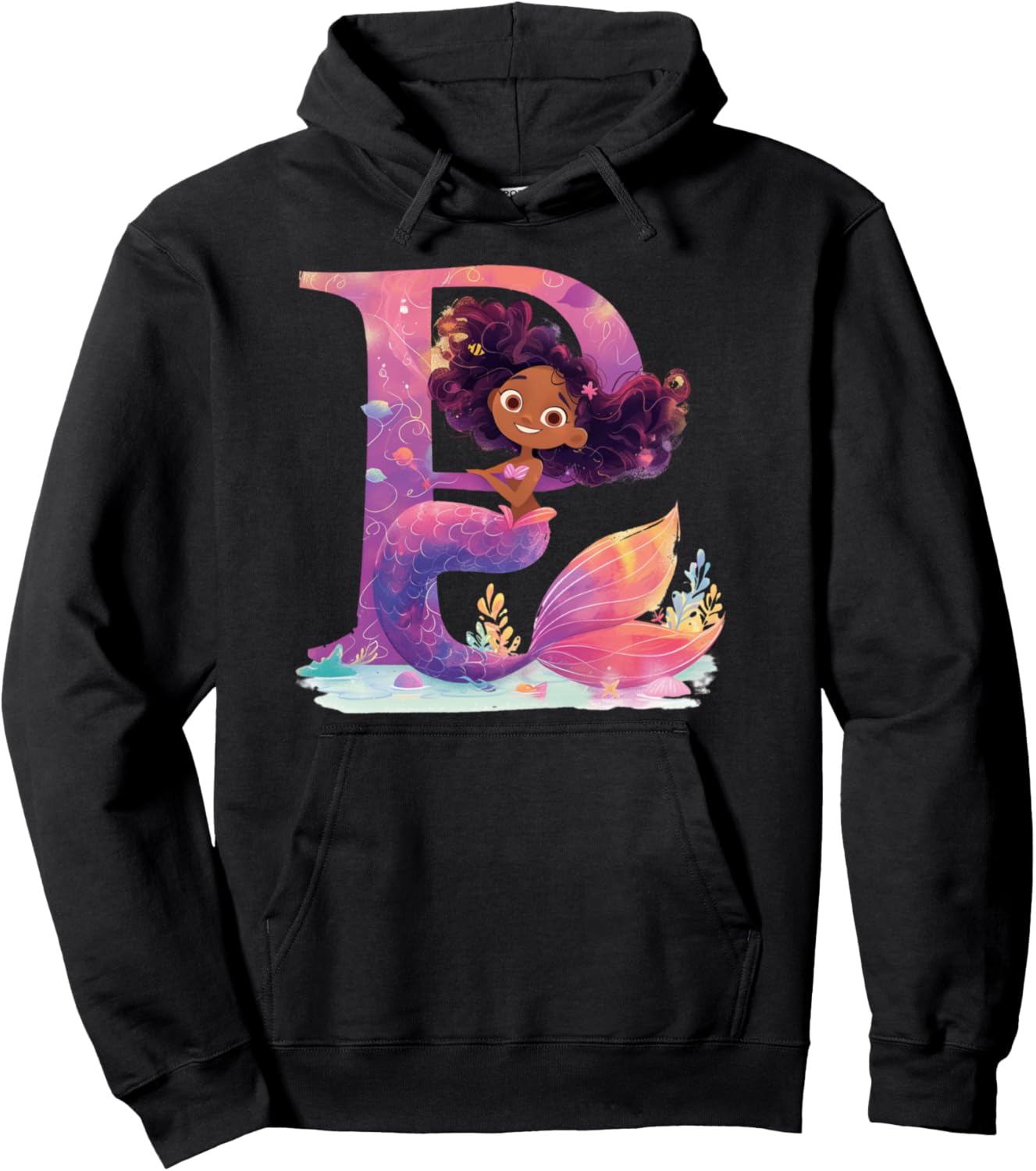 

P Начальная буква алфавита Меланин Черная русалка День рождения P Худи Black Mermaid Tees Nyc