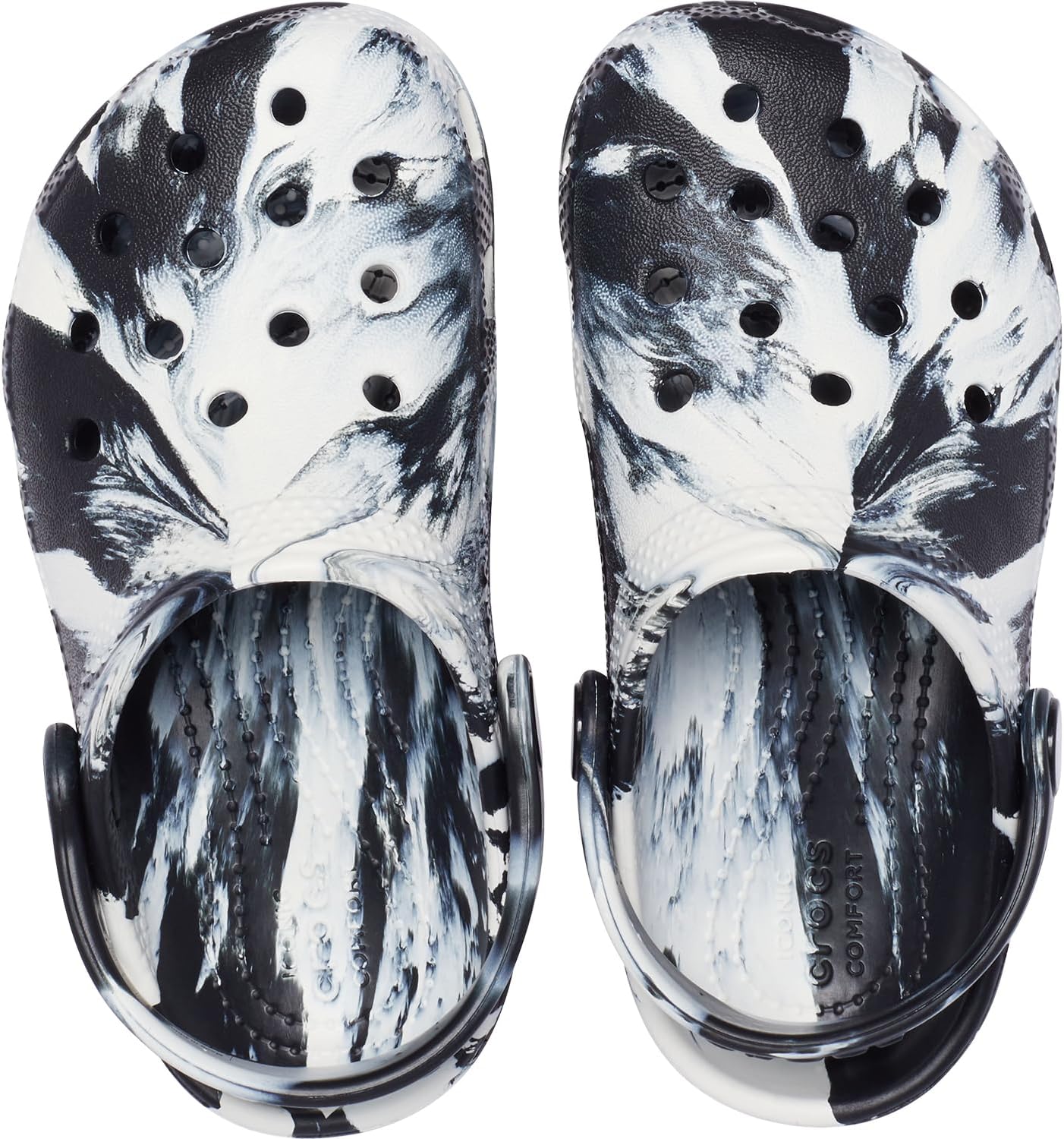Детские сабо Crocs унисекс, классические, с мраморным рисунком, акварельным рисунком, размер K, белый/черный — фото 4