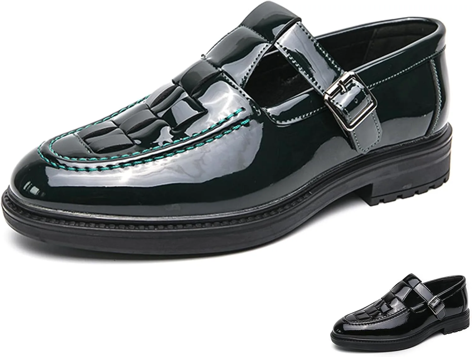 

Мужские лоферы с монк-ремнем из лакированной кожи, модные классические, с круглым носком, низкие, на шнуровке, ольстерские, бизнес-кэжуал, удобные формальные туфли GLBDU, зеленый