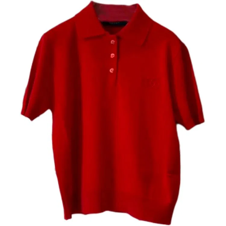 Свитер женский GUCCI Red Polo Collar, воротник-поло, красный