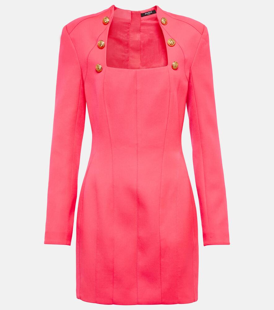 

Украшенное шерстяное мини-платье Balmain, 4kb Rose Fluo