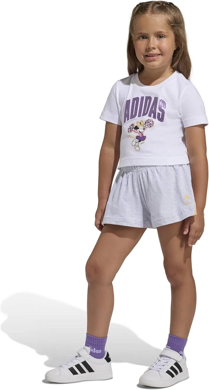 Футболка для девочек с Микки Маусом adidas, набор из 2 штук, Белый/Semi Ice Tangerine/Minnie Mouse
