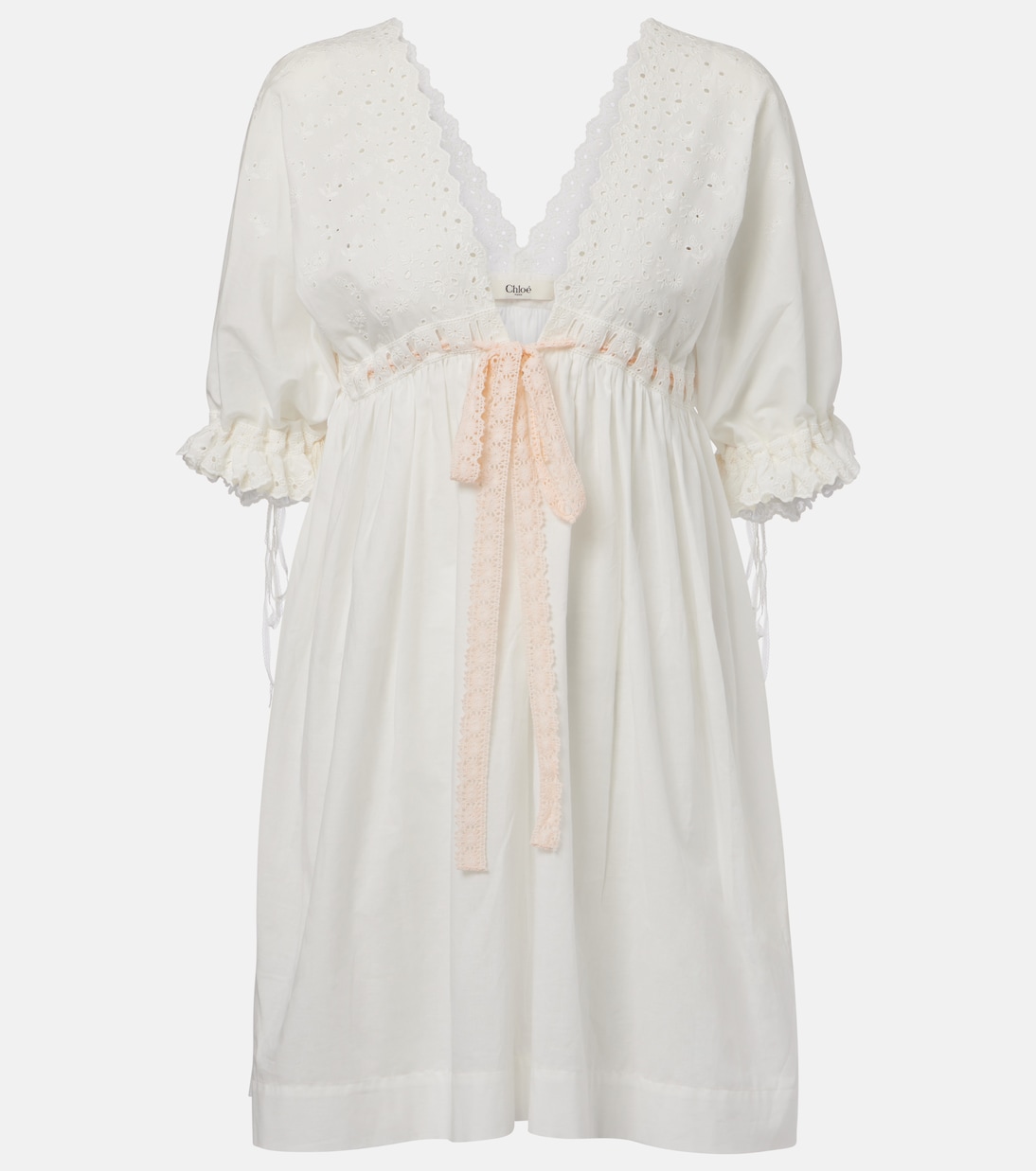 

Мини-платье Broderie anglaise из смесового хлопка Chloé, Iconic Milk
