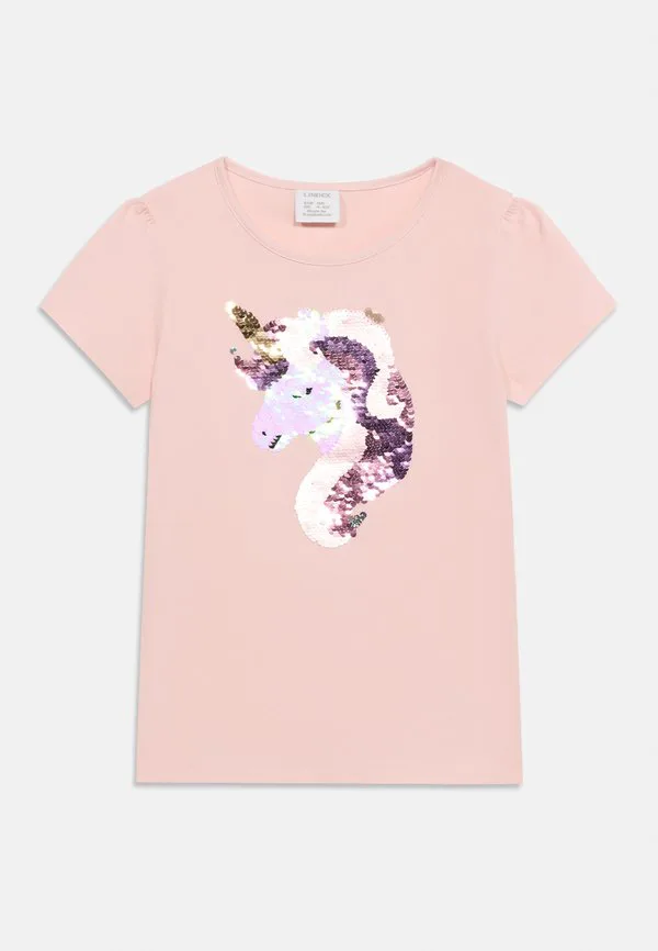 Футболка с принтом единорога и блестками Lindex, Light Dusty Pink