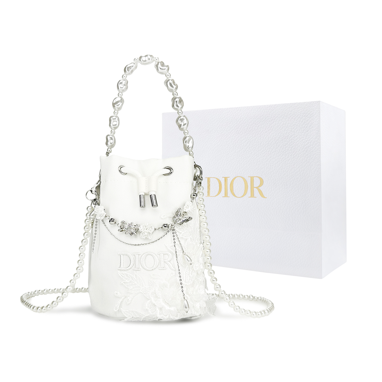 

[Кастомная косметичка] Moon And Butterfly Weave, Shimmery Cat, переносная косметичка-ведро 12*12*23 см DIOR, pearl белый-brand exclusive