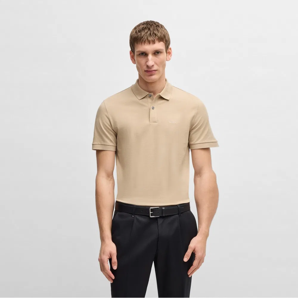 Мужская футболка-поло Boss Signature Pique Regular Fit, светло-бежевая