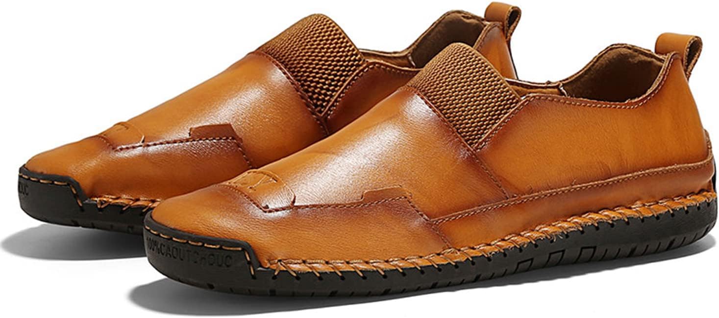 

Мужские кожаные удобные обувь UIKGITP, ручная строчка, эластичные повседневные лоферы, ботинки-куперита, желтый