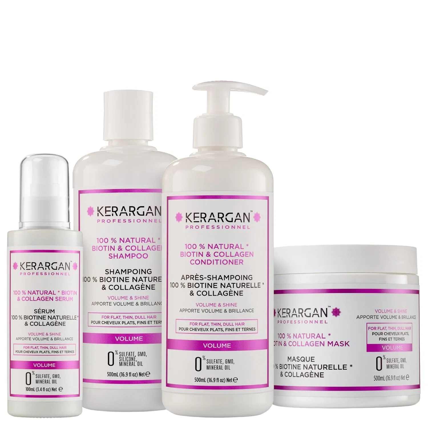 Набор для объема Kerargan: шампунь, кондиционер, маска и сыворотка Kerargan