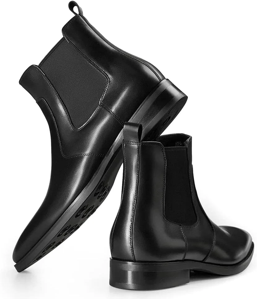 Мужские кожаные ботинки челси для мужчин ALIPASINM, Black — фото 4