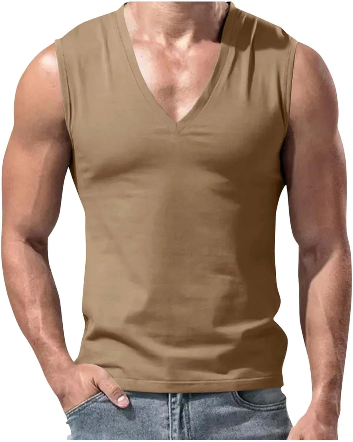 Мужская майка V-образным вырезом, без рукавов, Generic, Khaki