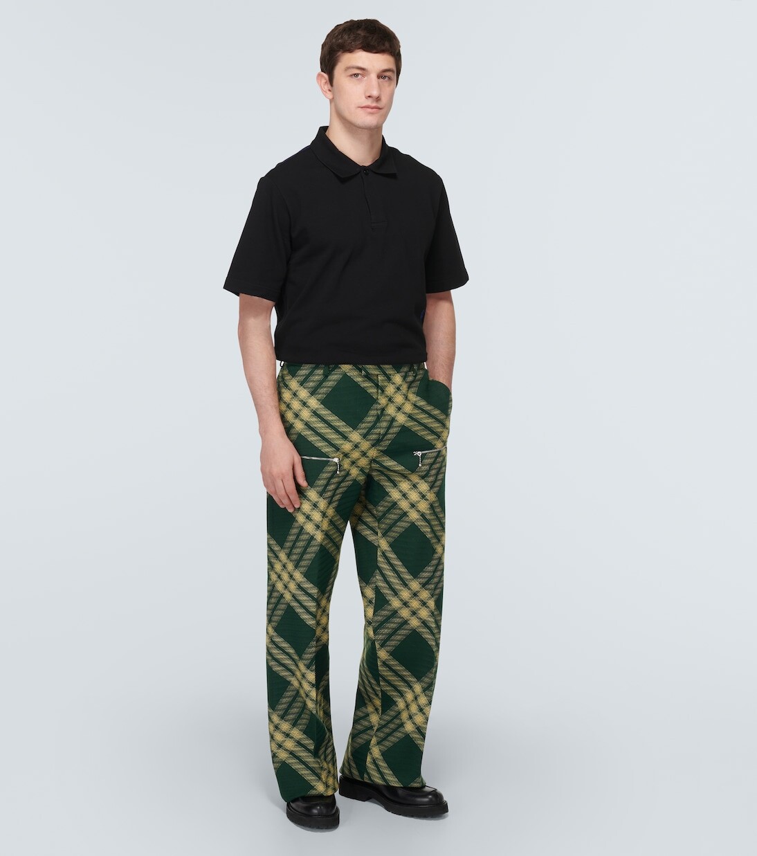 Брюки Burberry из шерстяного твила в клетку, прямые, зеленые — фото 2