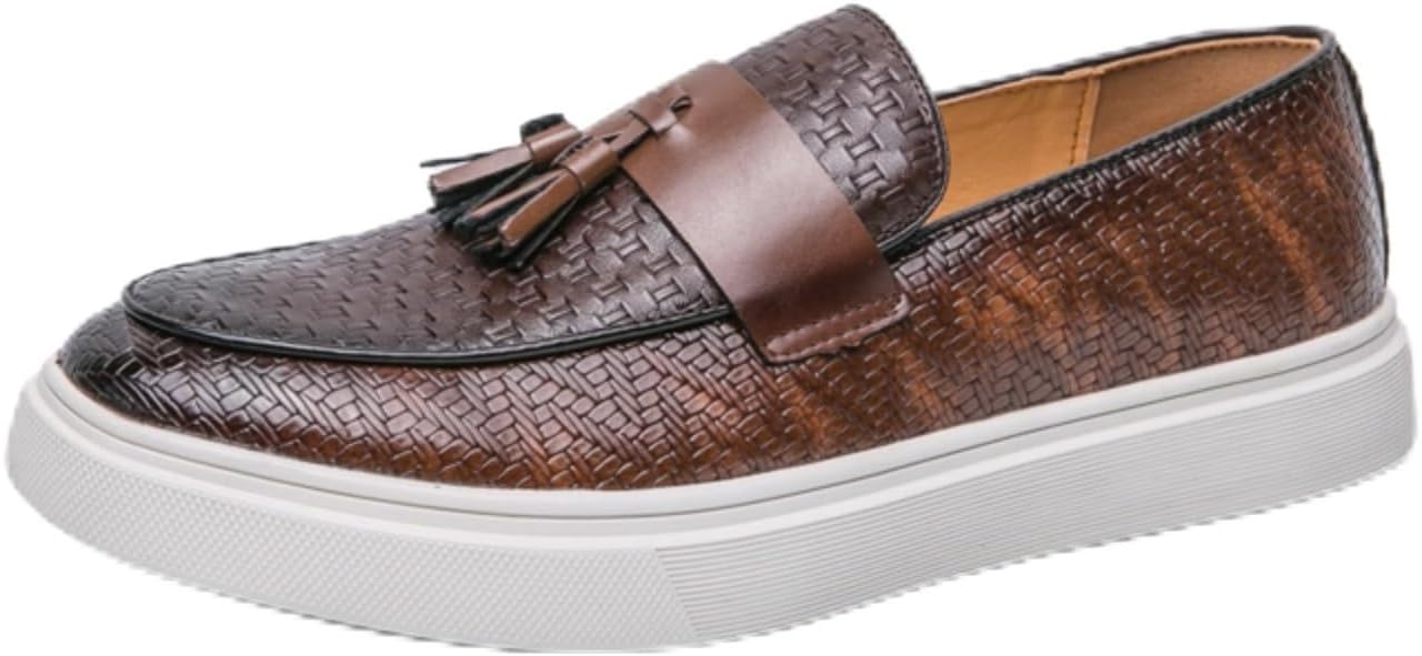 

Мужские кожаные лоферы без шнурков - классический дизайн с кисточками, легкие и удобные, с нескользящей подошвой для офиса, поездок, путешествий и прогулок, подчеркивают повседневный стиль Aokisx, коричневый