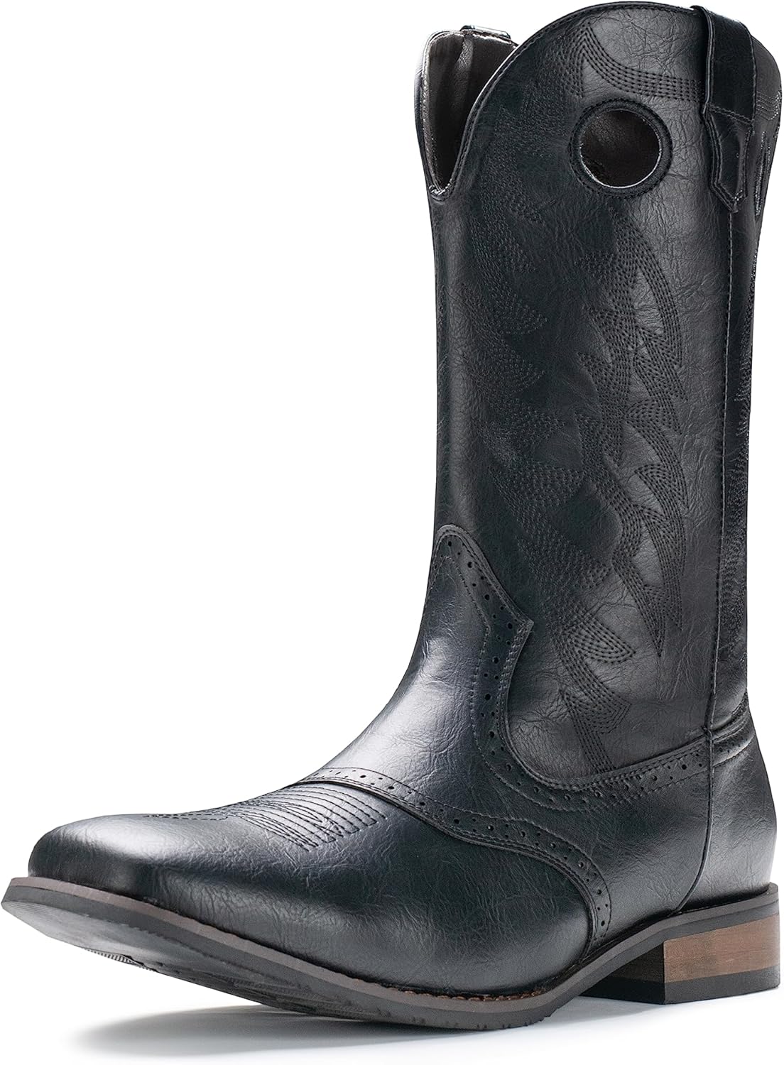 

Мужские ковбойские сапоги IUV, западные сапоги с классической вышивкой, квадратный носок, средняя голень, с круглыми отверстиями, черный