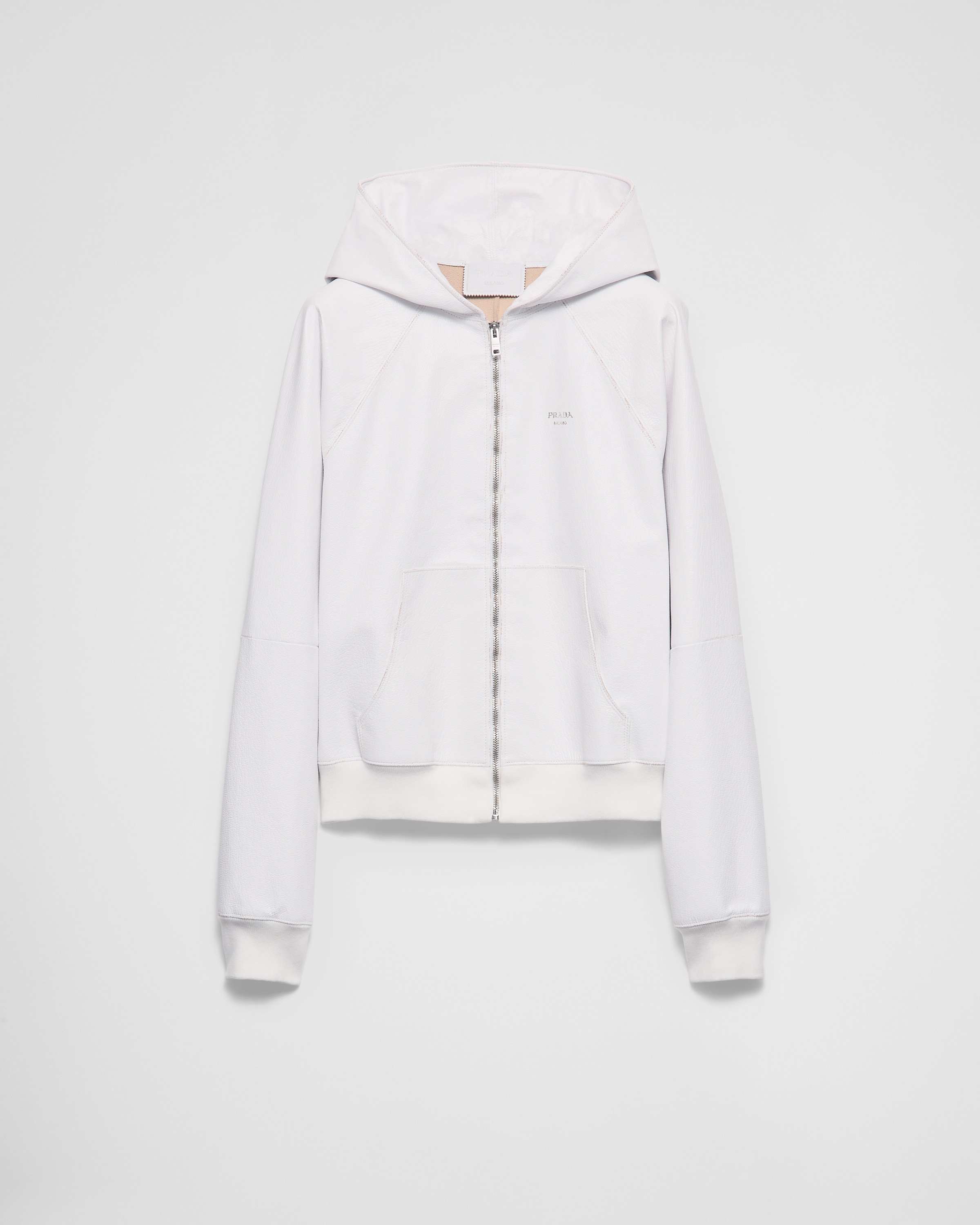 

Кожаная худи на молнии Prada, белая