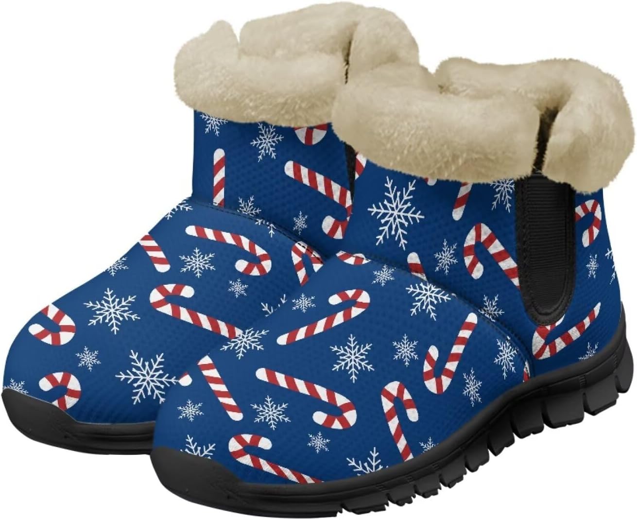 

Женские и мужские зимние ботинки с теплой плюшевой подкладкой, утепленные ботильоны с противоскользящей подошвой для улицы, удобная зимняя обувь для повседневных поездок Noprintge, Candy Canes