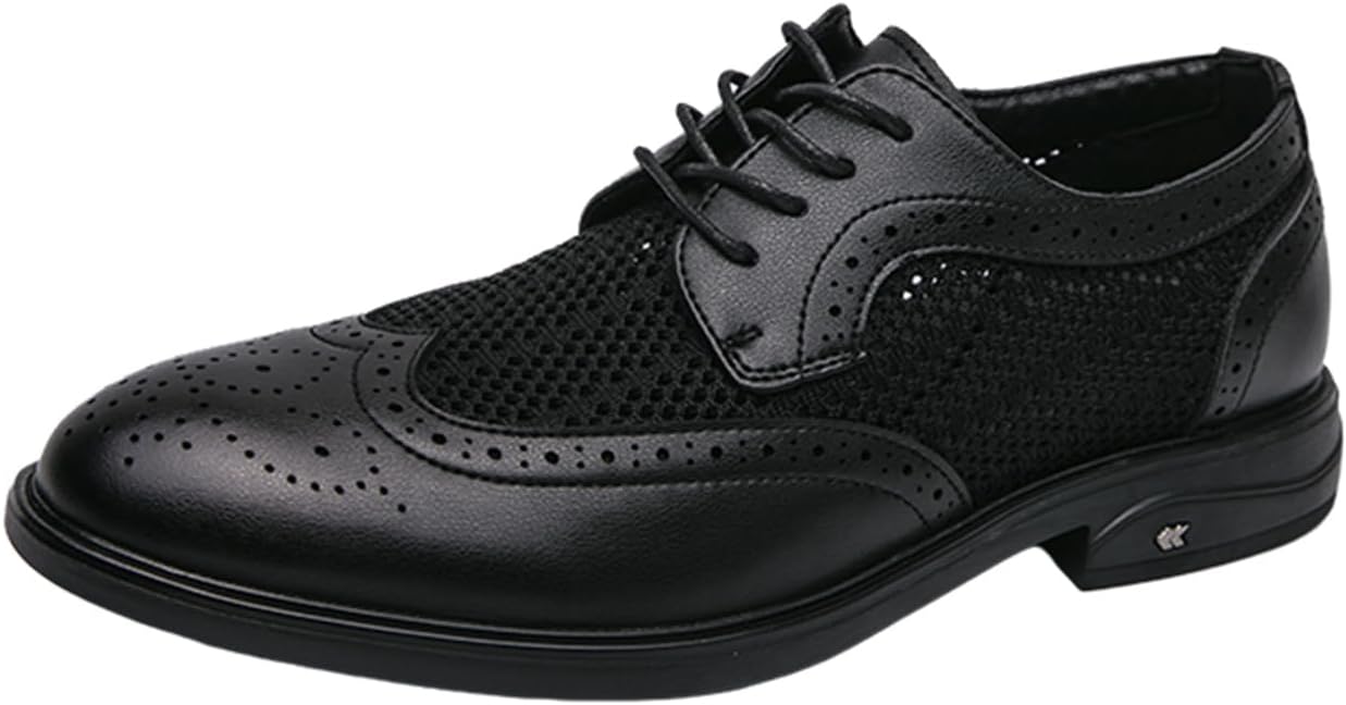 

Мужские Ботинки Оксфорды из Выбитой Кожи с Шнуровкой, Летние Легкие Дерби с Крыльями для Формальной Деловой Одежды и Свадьбы Zzyyzzyy, черный