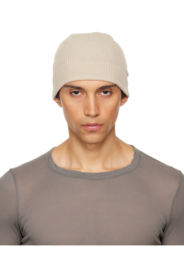 

Rick Owens Бежевая ребристая шапка с изображением храма