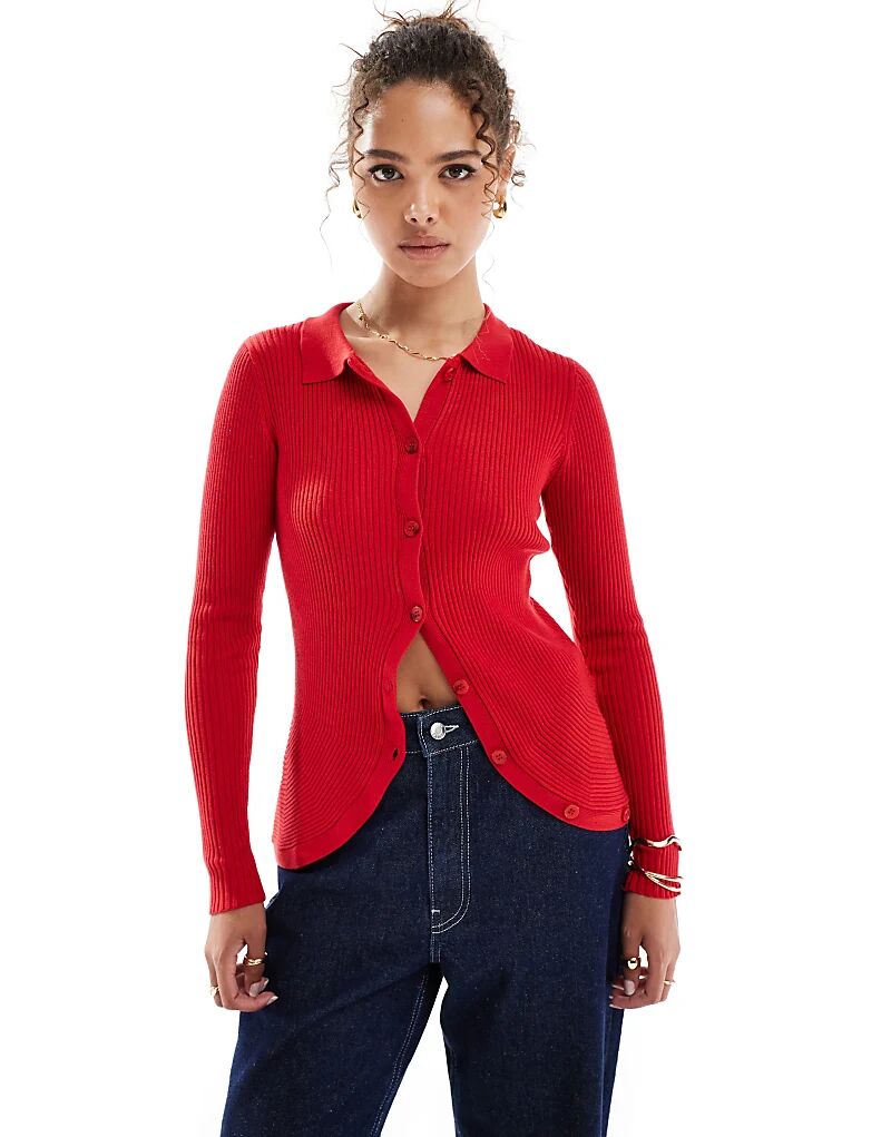 

Поло из рубчатой вязки с закругленным подолом красного цвета Vero Moda