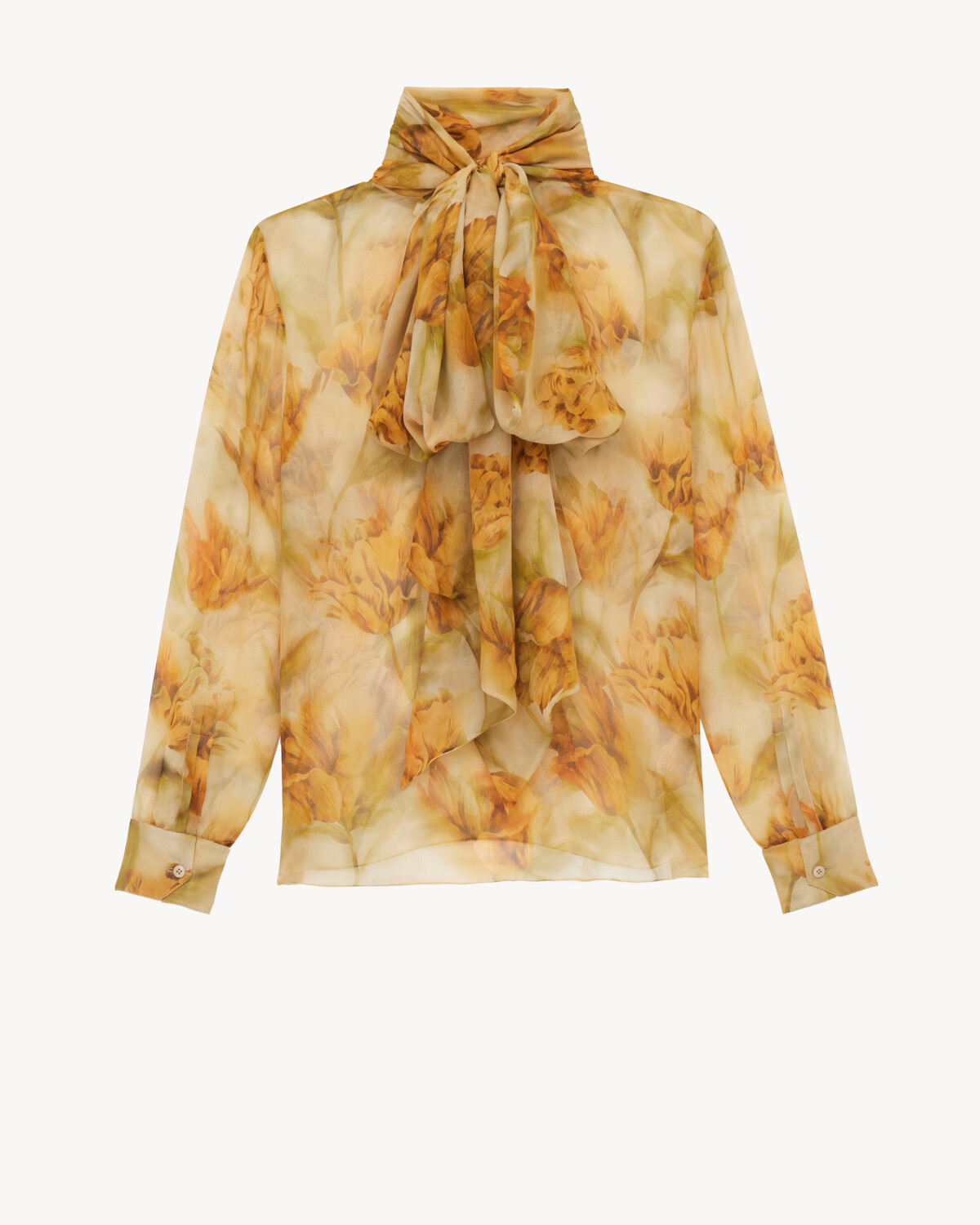 

Блузка-лавальер из шелкового муслина с цветочным принтом Saint Laurent, оранжевый
