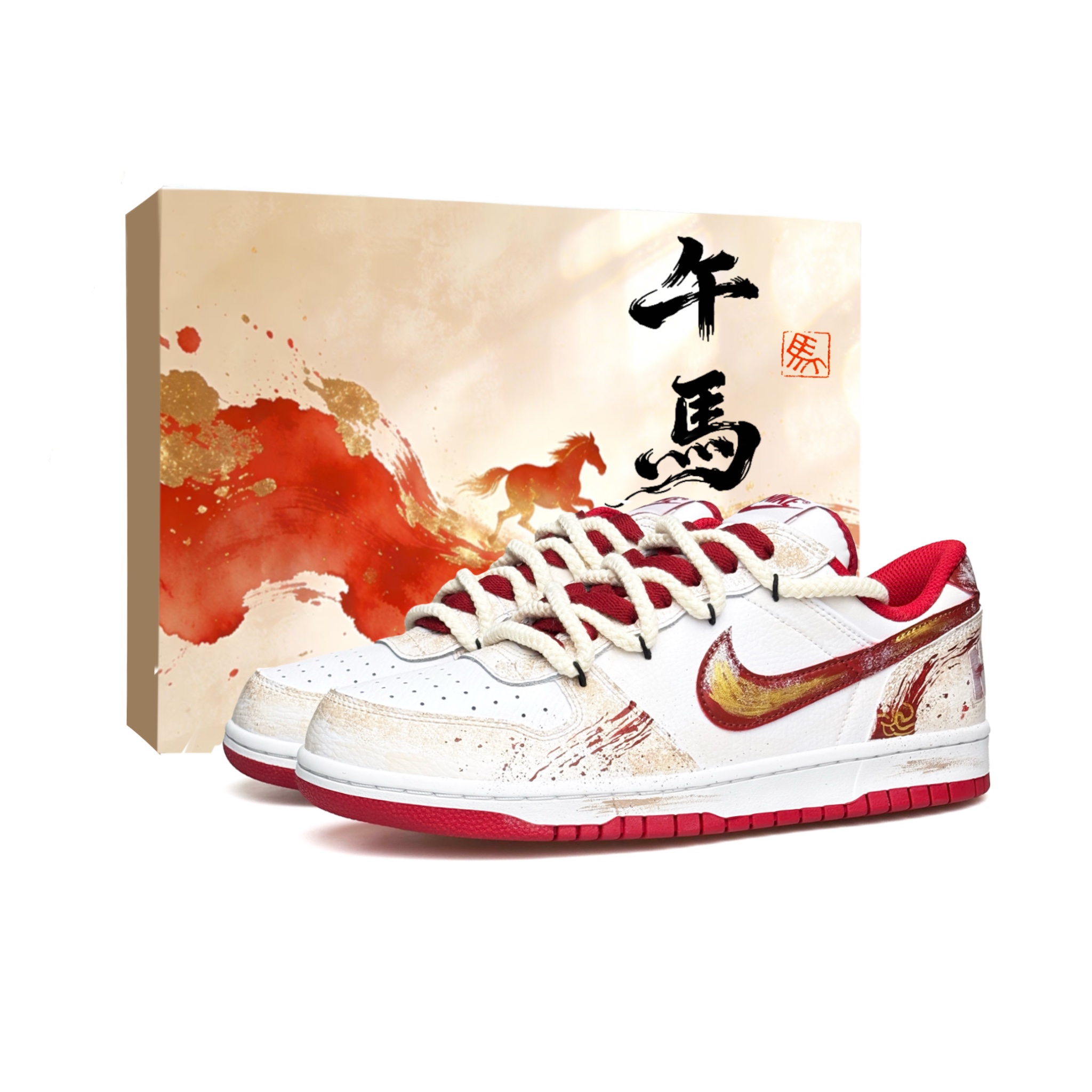 

Nike Мужские низкие скейтерские кроссовки Big Wadi Slip Resistant, Abrasion Resistant, Height Increasing бело-красные